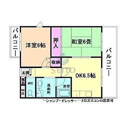 エアーセンターハイツ 2DKの間取図画像