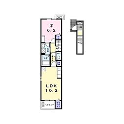 ヒカルサつくば要イーストIII 2階1LDKの間取り