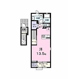 グリーンヒルズA 2階ワンルームの間取り