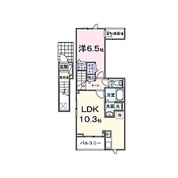 フォンテーヌ春日 2階1LDKの間取り