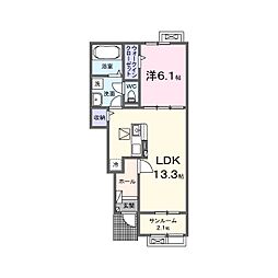 クロスローズ　パレス 1階1LDKの間取り