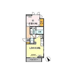 Serenvita west(セレウィータ　ウエスト) 2階1LDKの間取り