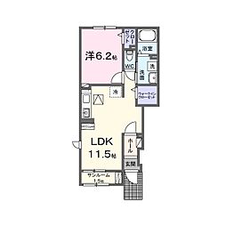 カレントヴィラVII　B 1階1LDKの間取り