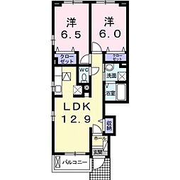 カレントヴィラII 1階2LDKの間取り
