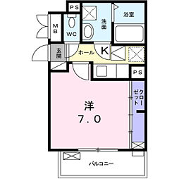 ベル　フルーフI 3階1Kの間取り