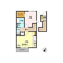 シティパル流星台 2階1LDKの間取り