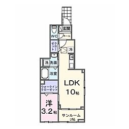 フォンテーヌ春日 1階1LDKの間取り