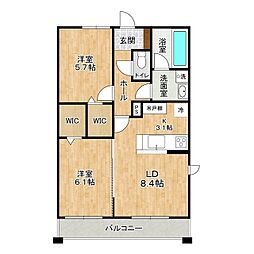 レジデンス二の宮 3階2LDKの間取り