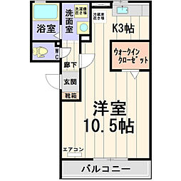 クレッセント 1Kの間取図画像