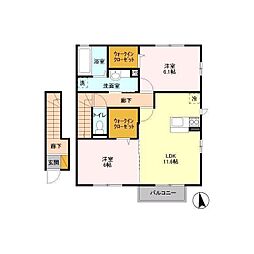 ヴィラージュ学園B 2LDKの間取図画像