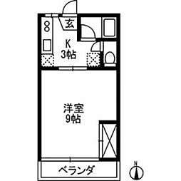 コーポセレーンA 1Kの間取図画像