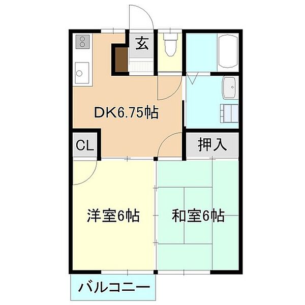 つくば岡野ハイツ 203｜茨城県つくば市上ノ室(賃貸アパート2DK・2階・42.23㎡)の写真 その2
