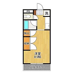 朝日レジデンス稲荷前 1階1Kの間取り