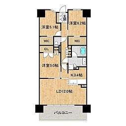レーベンつくばCORIS 10階3LDKの間取り