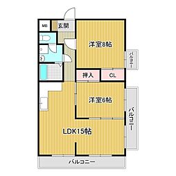 ルミナス二の宮 2LDKの間取図画像