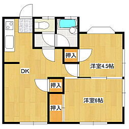 レモンハイツ 2階2DKの間取り