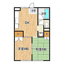リベルテ翠川 2階2DKの間取り