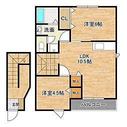 ロイヤルシャトーABCDE 2階2LDKの間取り