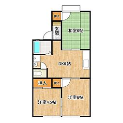 コーポジュリ2 3DKの間取図画像