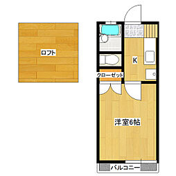 ローズハイツＡ 1階1Kの間取り