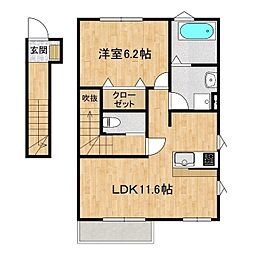 朝日レジデンス荒川本郷C 2階1LDKの間取り