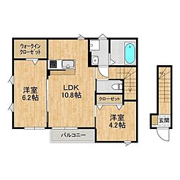 朝日レジデンス荒川本郷A 2階2LDKの間取り