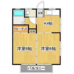 高城ハイツ住吉 2Kの間取図画像
