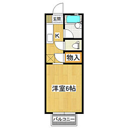 ララハイツC 1Kの間取図画像
