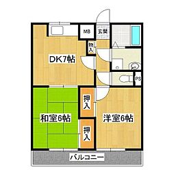 水井マンション 2DKの間取図画像