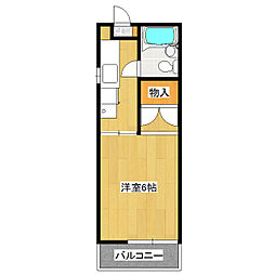 カームビラA棟 1Kの間取図画像