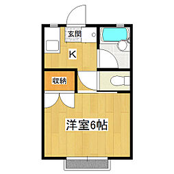 カーサソレイユA 1Kの間取図画像