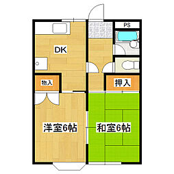 タナカハイムB 1階2DKの間取り