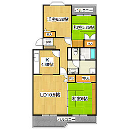 朝日レジデンス小柴3号棟 3階3LDKの間取り