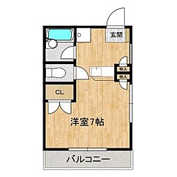 オーブドゥ松葉 1階1Kの間取り