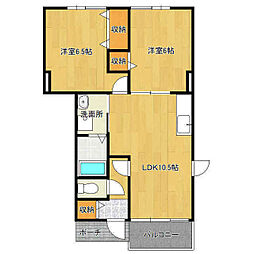 クレセール 1階2LDKの間取り