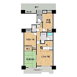 シティパレス竜ケ崎 6階3LDKの間取り