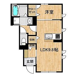 ラ・リジエールみらい 1階1LDKの間取り