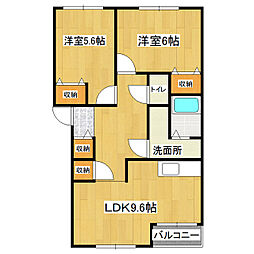 コンフォース・スバル 2階2LDKの間取り