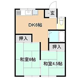 三葉荘 1階2DKの間取り