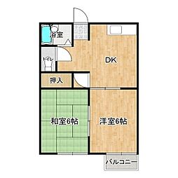 ガーデンヒルズ 1階2DKの間取り