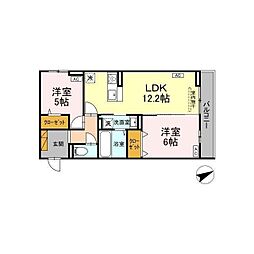 Ｅ’ｃｌａｔ 2階2LDKの間取り