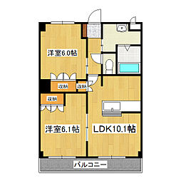 つくばエクスプレス みらい平駅 徒歩9分の賃貸マンション 2階2LDKの間取り