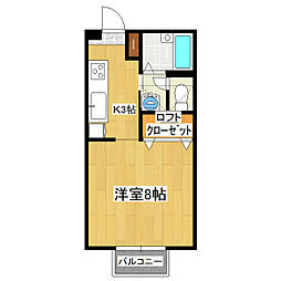 リベラルハイツ2 1Kの間取図画像