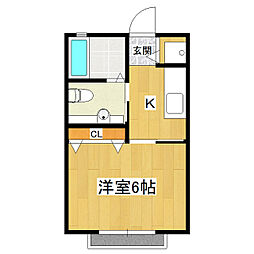 プラムハウス 1階1Kの間取り