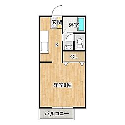 シルクヒルズAB 2階1Kの間取り