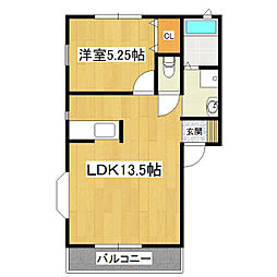 朝日ヴィラ小絹A棟 1LDKの間取図画像