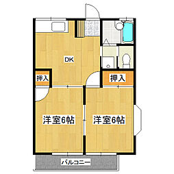 ウィステリア1号棟 2DKの間取図画像