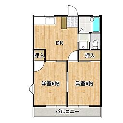 ウィステリア1号棟 2DKの間取図画像