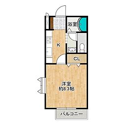 ティエード 2階1Kの間取り