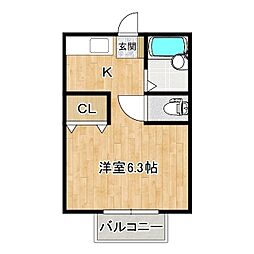 ひたち野コーポ嶺 ワンルームの間取図画像